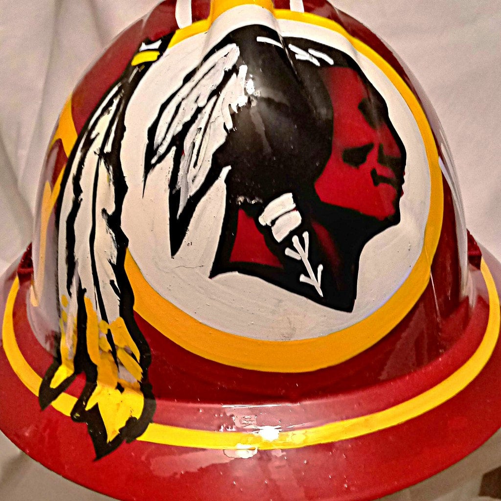 Custom painting a Washington Redskins Throwback Helmet 